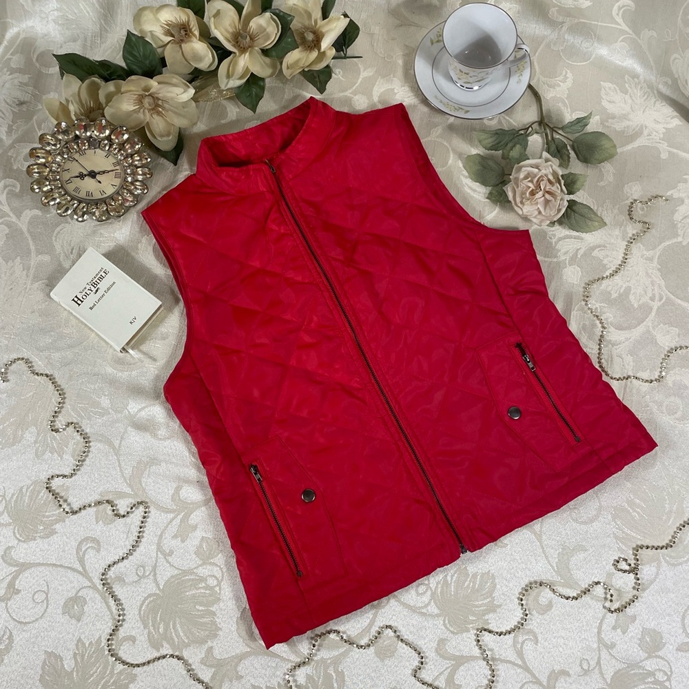 Women’s Red Wind Breaker Zipper Vest Ladies Sleeveless Rain Snow Jacket Size M
